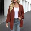 2025 Autumn Winter Women's Long-sleeved Lantern Sleeve Cardigan with Pockets Oversized Thick Needle Knitted Sweater