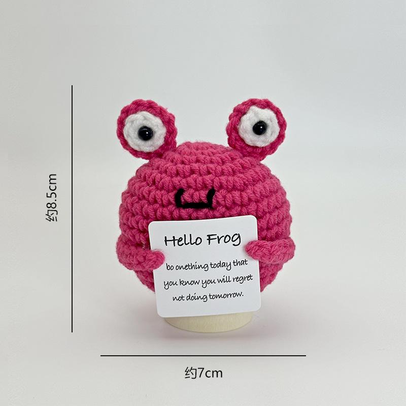 New Positive Crochet Headset Potato Doll with Card for Cheer Up Gifts and Party Decor Handmade Knitted Pencil Doll Desk Ornament