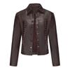Fall Winter Women Lapel Collar Long Sleeve Slim Fit Zipper Pu Leather Jacket