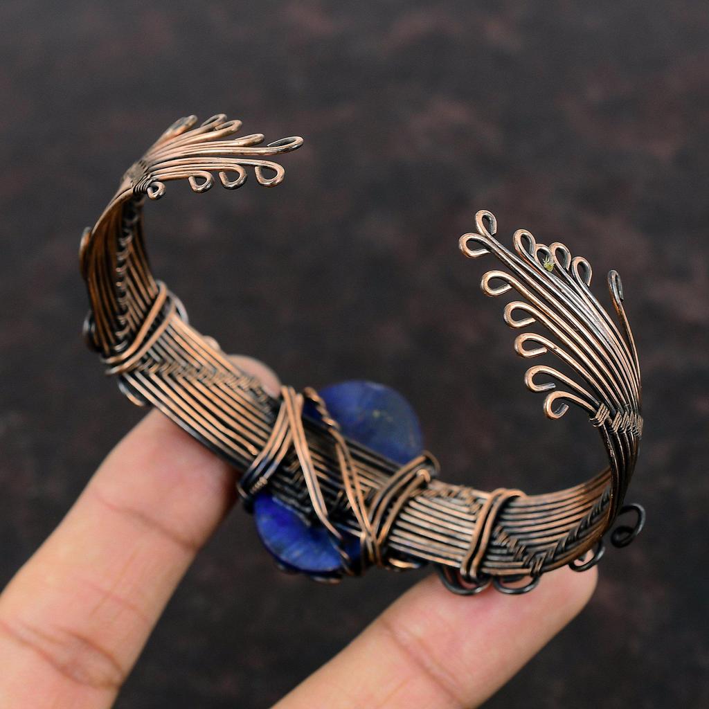 Медный браслет из ляпис-лазури, браслет-манжета с драгоценным камнем, регулируемая манжета, медные украшения, браслет ручной работы, ювелирное изделие, подарок для мамы