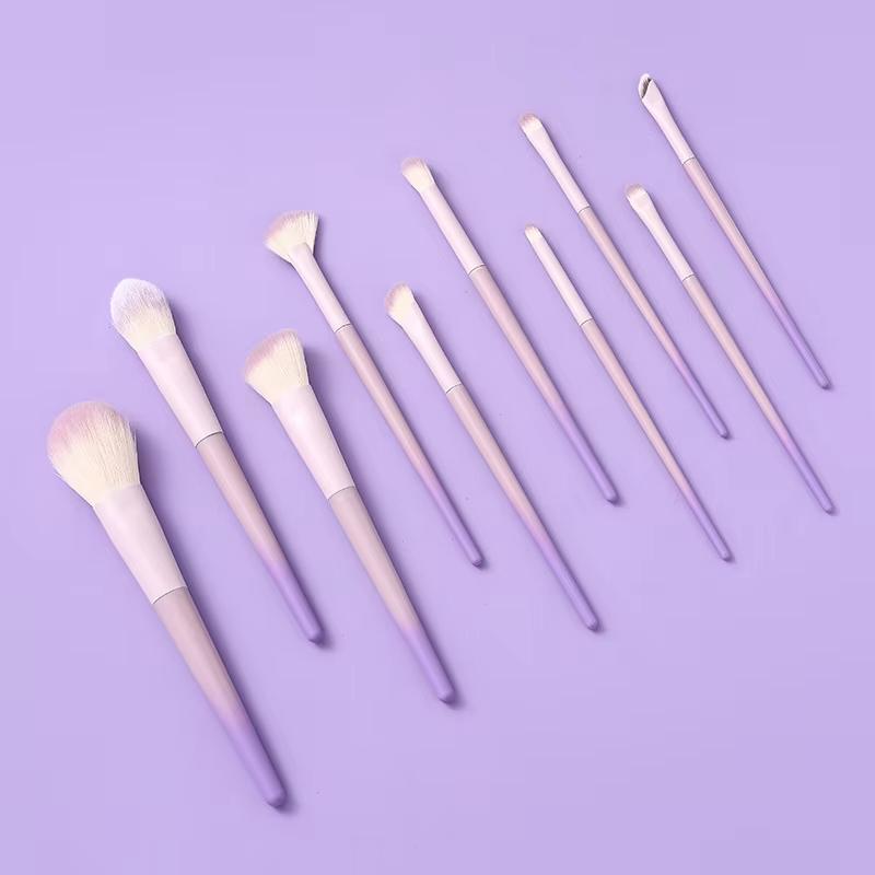 10Pcs Light Purple Makeup Brush Set Soft Synthetic Bristles Powder Blush Contour Eyeshadow Nose Shadow Brushes Kit