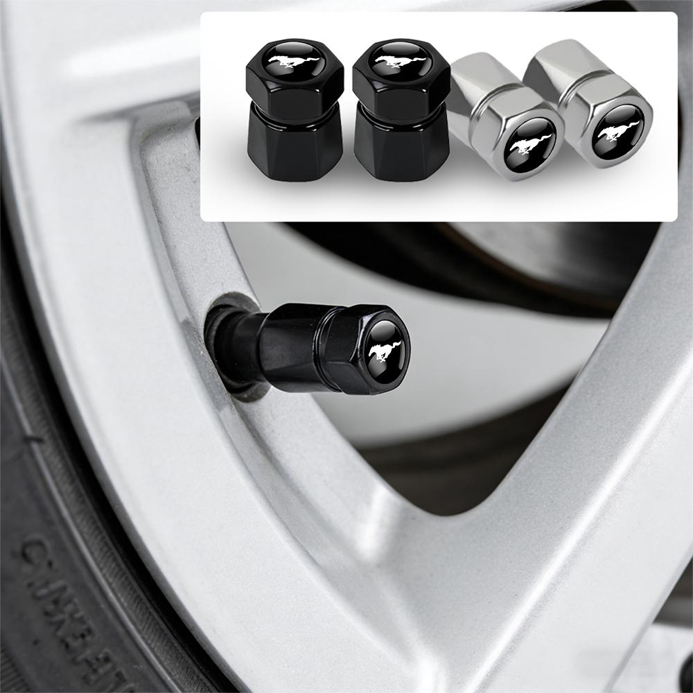 AJR1 4Pcs Car Metal Wheel Tyre Valve Caps Stem Covers For Ford Focus Kuga Mondeo Ranger Fiesta Mustang ST Shelby Fusion Edge Escape