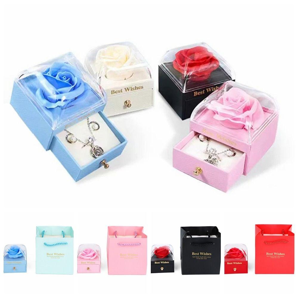 Macaron Color Series Rose Jewelry Box Paper Cosmetic Organizer Floral Gift Box Earring Bracelet