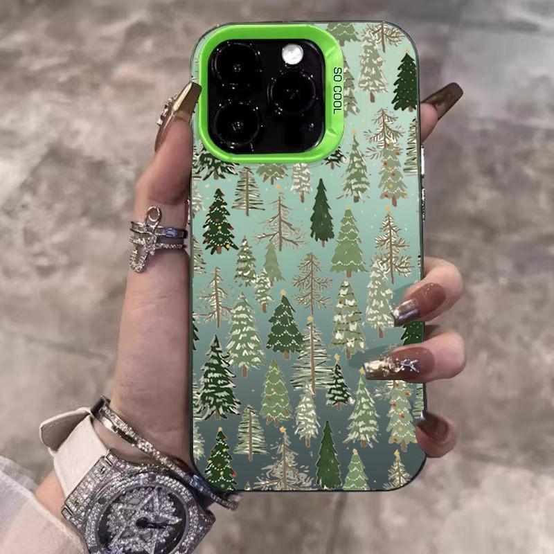 Чехол для телефона iPhone 17 11 12 13 14 15 16 Pro Max 16E 7 8 Plus X XS XR SE, с изображением рождественской елки и снеговика, серебристое электролитическое покрытие, IMD