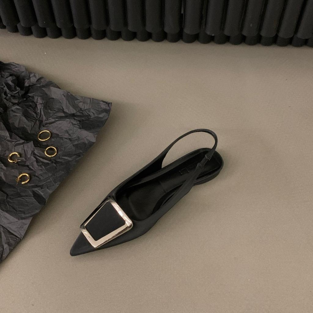 Французские черные босоножки-мешки на плоской подошве, новинка весны и лета 2024 года, стильные одинарные туфли со стразами