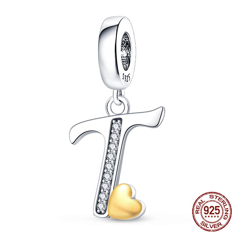 Оригинальный дизайн кулон циркон в форме сердца 26 английских букв AZ шарм бусины подходят 925 оригинальный браслет ожерелье ювелирные изделия