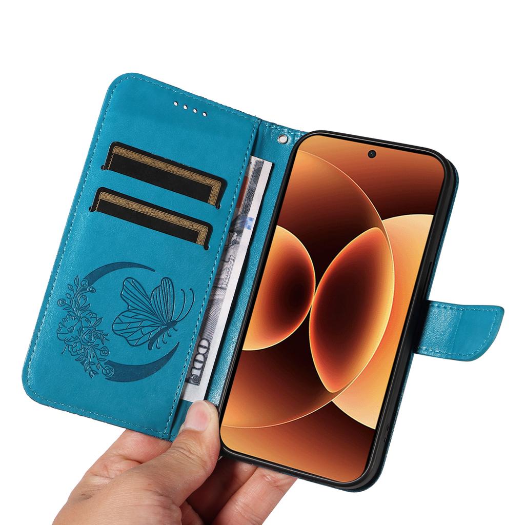 For Xiaomi 17 Pro Max Case Butterfly Pattern PU Leather Folio Flip Phone Cover - Blue