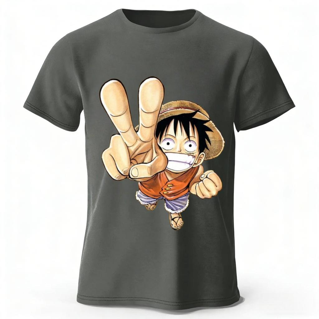 One Piece Луффи Лето Новый Чистый Хлопок Короткий Рукав Мужская и Женская Модная Уличная Одежда Большой Размер Свободная Спортивная Футболка