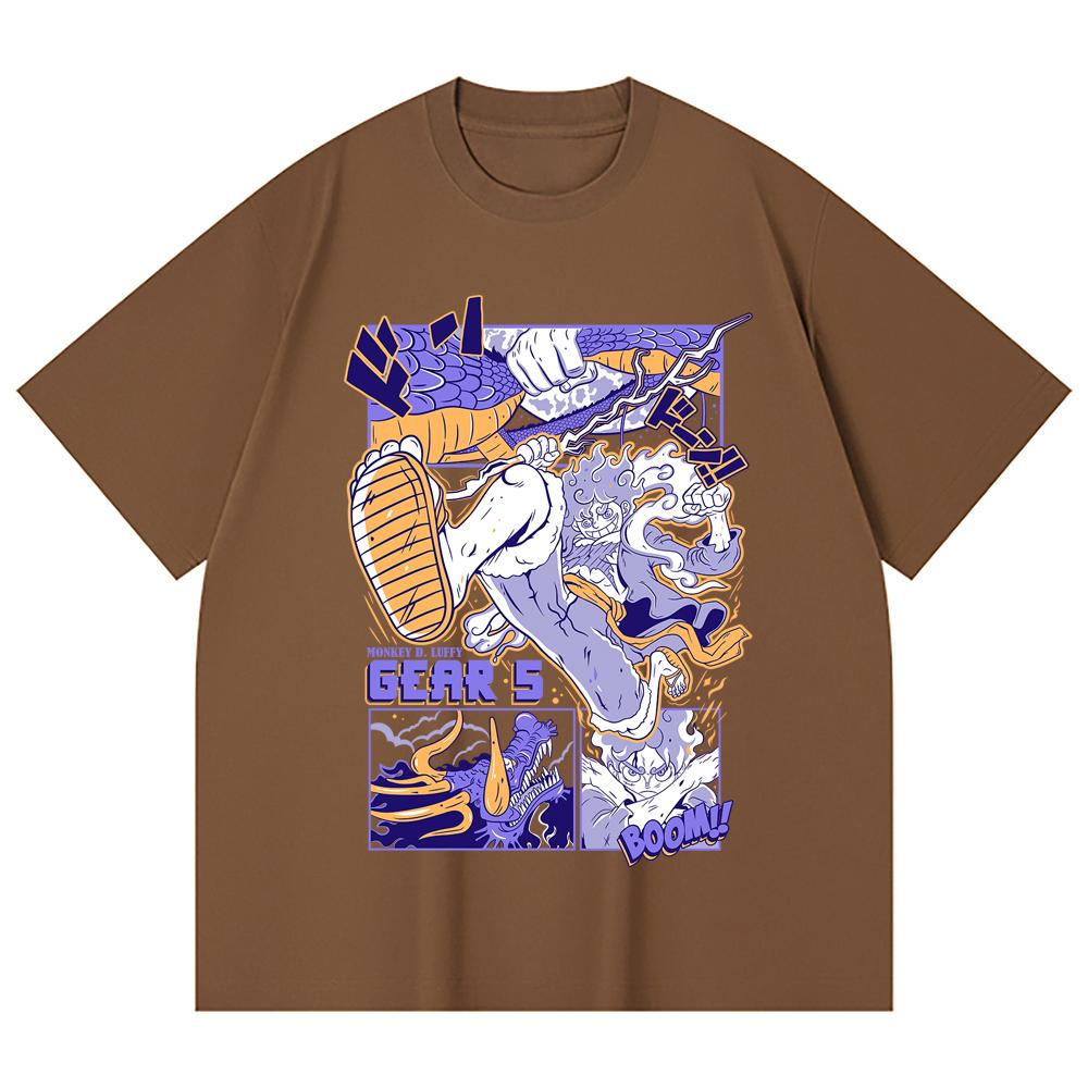 230 г/м² 100% хлопок Цельный V22 Принт Luffy Gear Унисекс Тяжелая хлопковая футболка