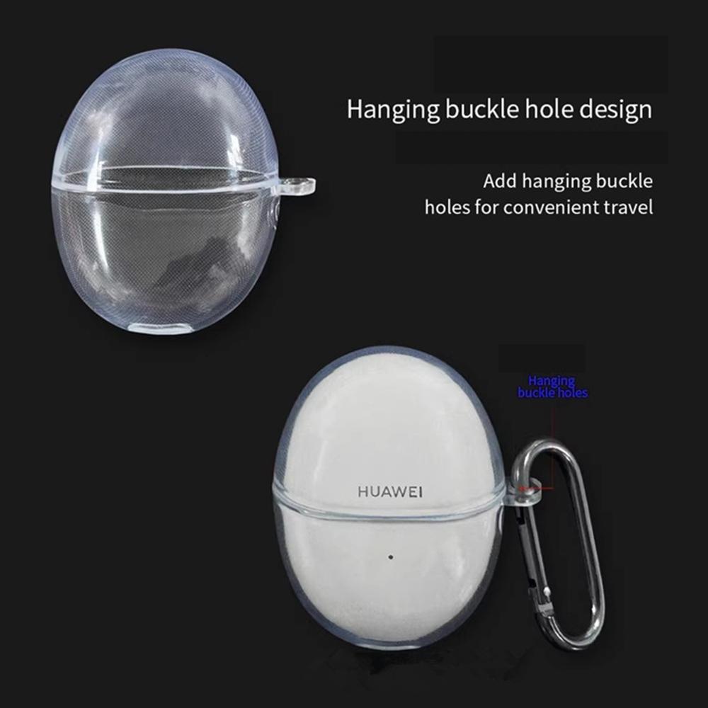 For Huawei FreeBuds 6 TPU Clear Case Wireless Earphones Protective Cover with Anti-Lost Buckle