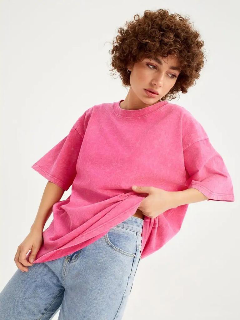 2025 Весна и лето Однотонная футболка женская стираная Do Old Batik Топы хлопковые с короткими рукавами молодежная женская одежда