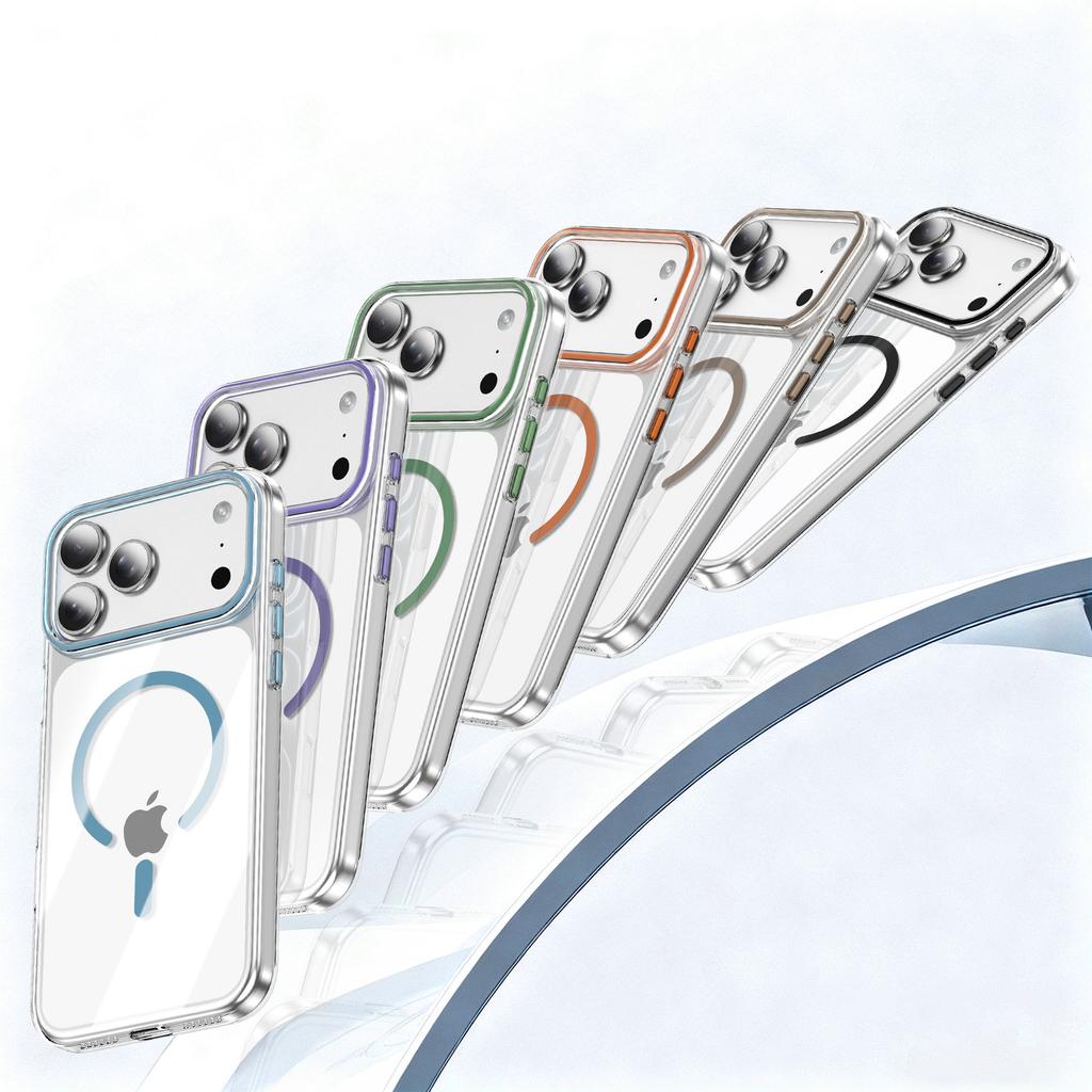 For IP17PROMAX Magnetic Phone Case for Apple 16pro Transparent PC Contrasting Color 15 Simple Phone Case