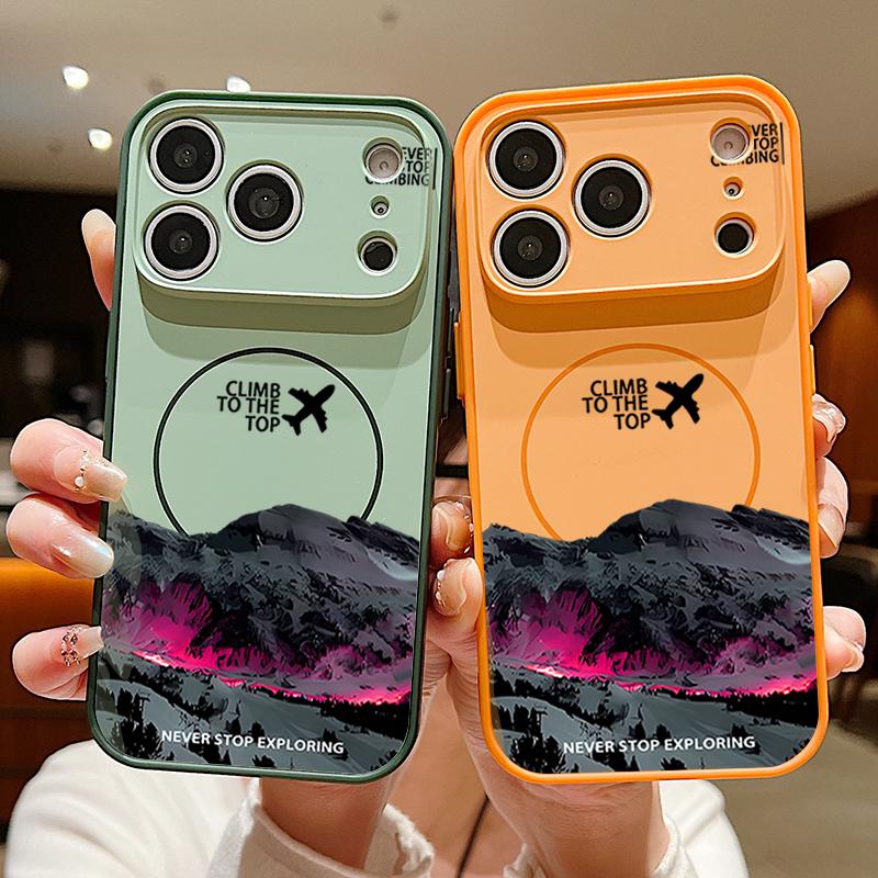 Чехол-паттерн «Ночной вид на заснеженную гору» для iPhone 17 Pro Max Магнитный для Magsafe Покрытие с ощущением кожи для iPhone 16 15 14 13 Pro Max