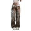 Женские джинсы средней талии с нестандартной индивидуальной печатью в стиле ретро, прямые, широкие, в стиле пэчворк