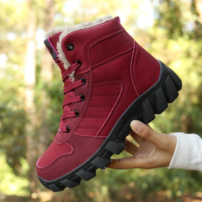 910 lace-up non-slip couple snow boots winter velvet warm hiking shoes outdoor high-top cotton shoes