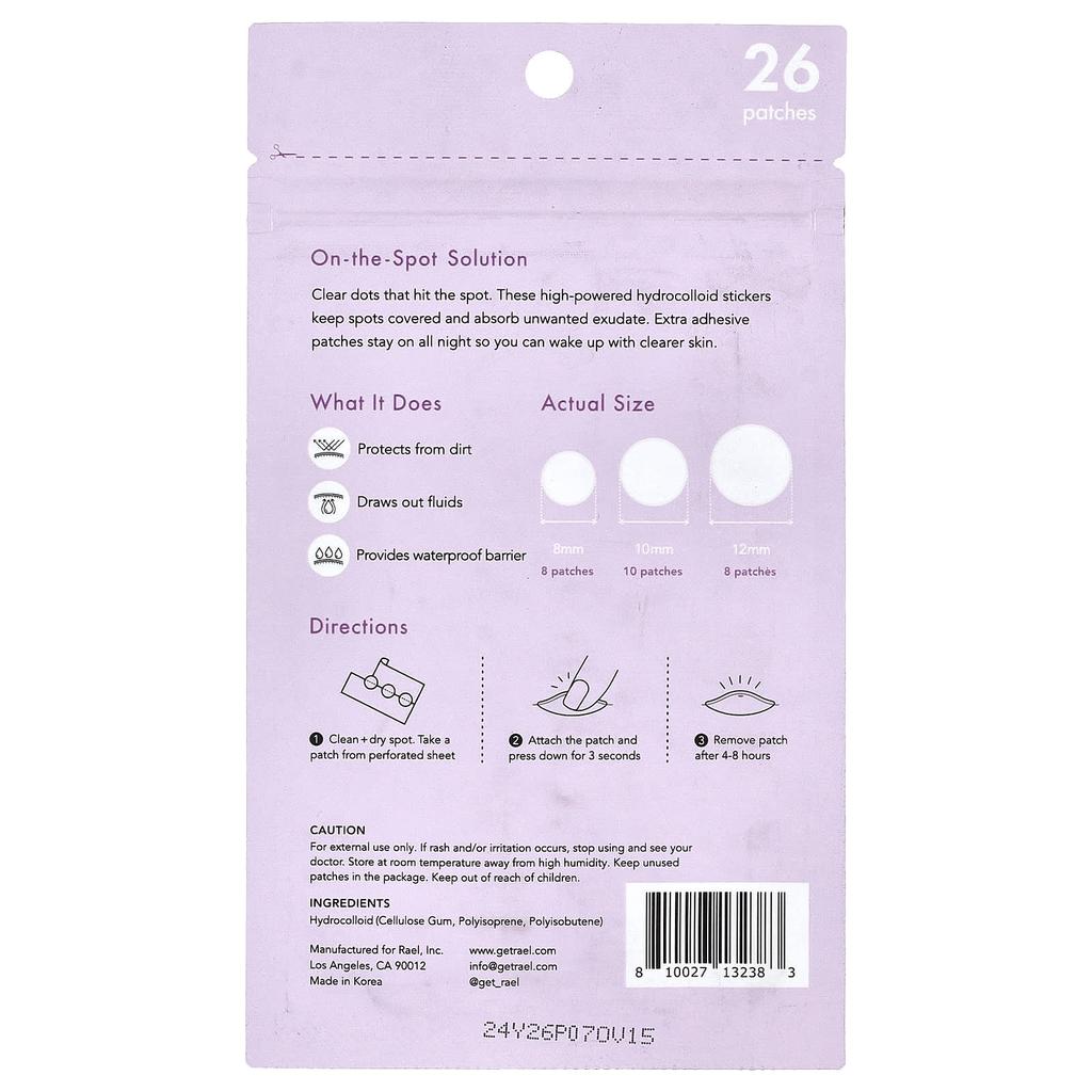 Rael Miracle Patch, Ночное средство для маскировки прыщей, 26 листов