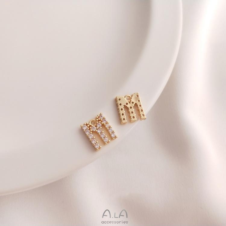 14K Gold Plated Zircon Alphabet Pendant for DIY Jewelry Accessories