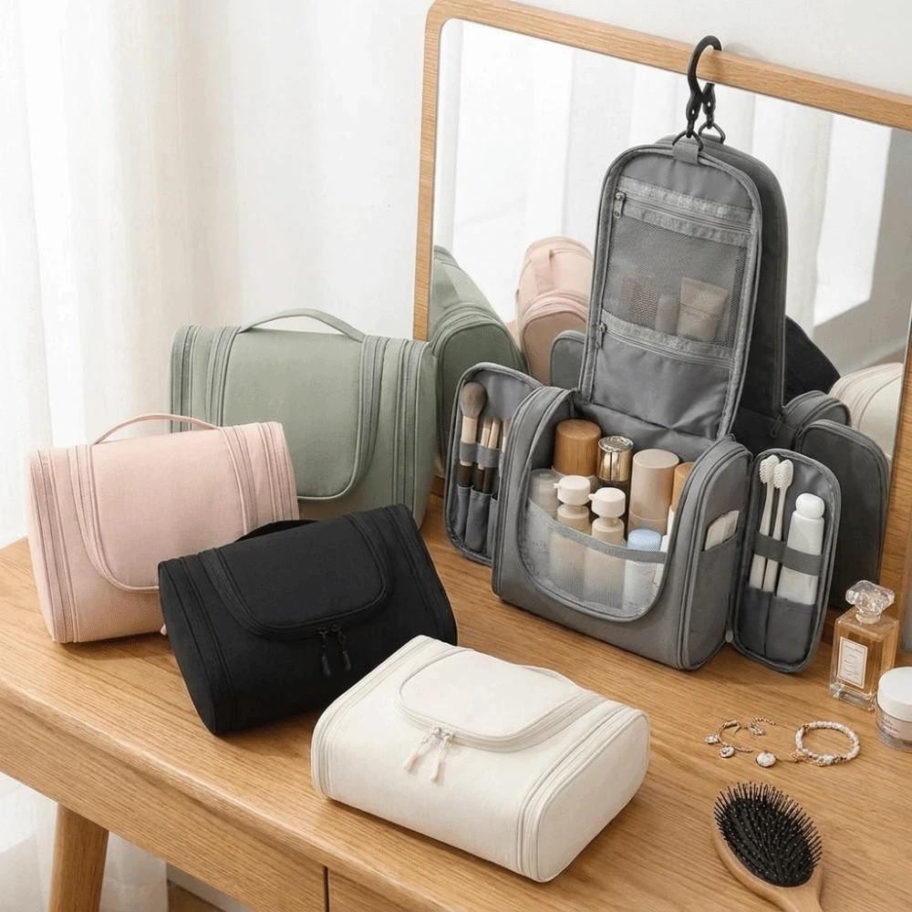 Multi-functional Nylon Hanging Toiletry Bag Three Zipper Waterproof Cosmetic Bag with Hook Dust-proof Make Up Bags Unisex