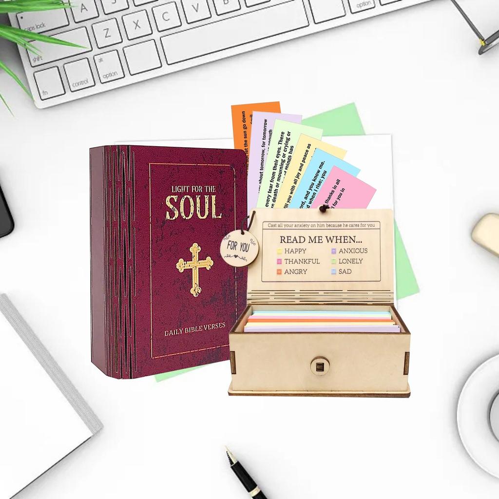 Handmade Bible Verse Cards Box (90 Pcs), Bible Verses With Wooden Box