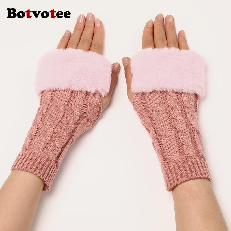 Botvotee Y2k Аксессуары Рукава Женские Нарукавники Бесплатная Доставка Пушистые Вязаные Зимние Митенки Половина Пальца Нарукавник