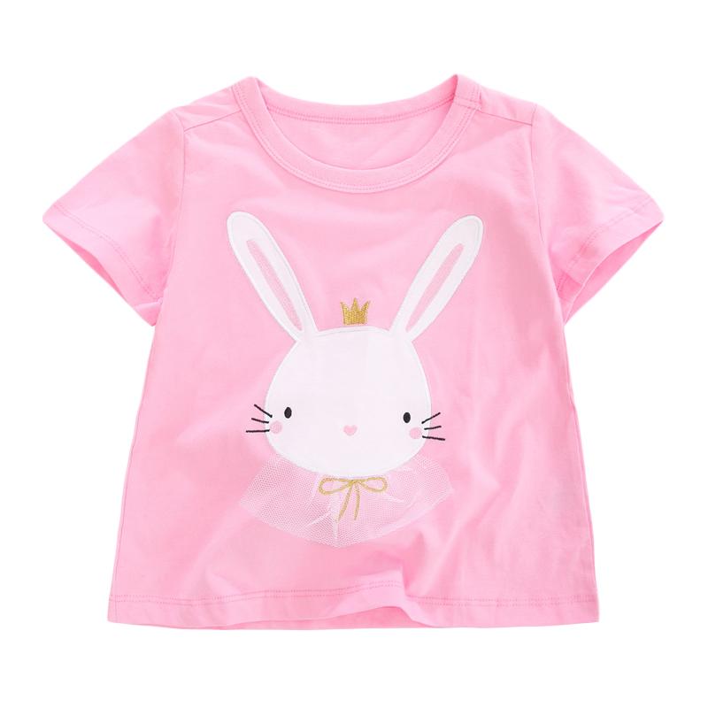Little maven Girls t-shirts Animals Rabbit Appliques Pink Colors Baby Girls Tops Tees Shirts for 3years old Kids Clothes Cotton