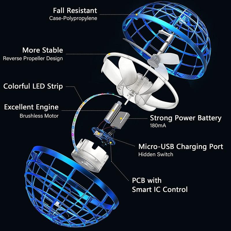 Летающий шар-шар Летающий шар-игрушка Волшебный спиннер с ручным управлением Вихревой дрон-игрушка Перезаряжаемый бумеранг со светодиодной подсветкой, вращающейся на 360°