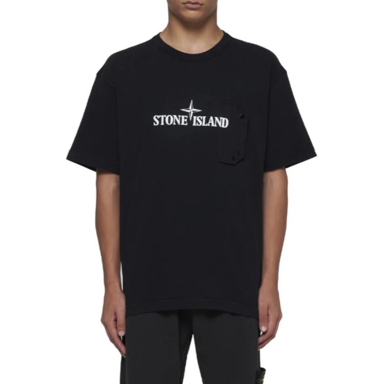 STONE ISLAND Мужская футболка с логотипом, круглым вырезом и коротким рукавом, топы, черная 811521079-V0029