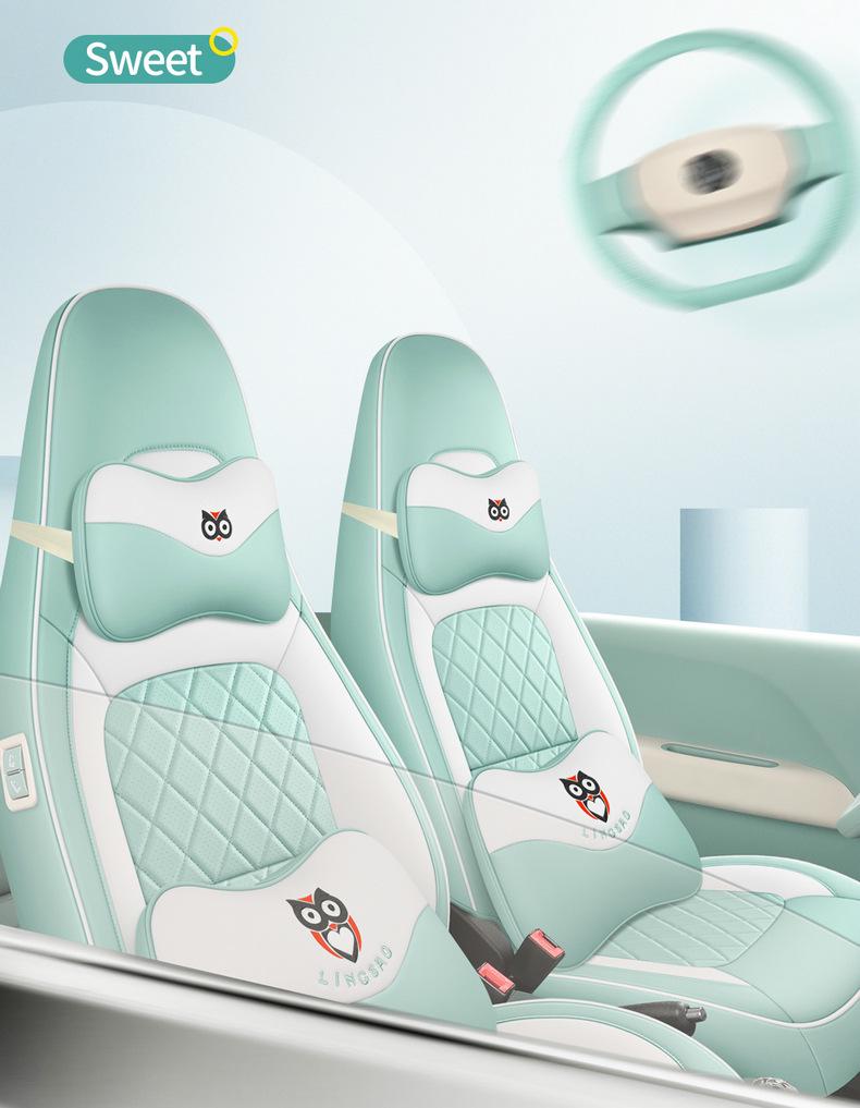 Lingbao UNI Cartoon Car Seat Cover - Full Coverage, Wear-Resistant Leather.