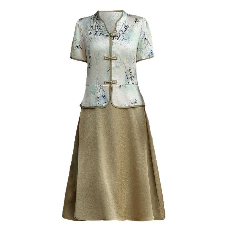 Летнее элегантное платье в китайском стиле для женщин среднего возраста - Дизайн «два в одном»