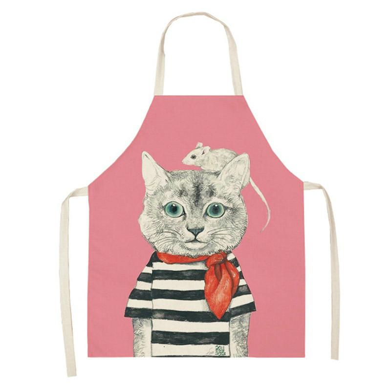 Фартук для приготовления пищи и выпечки, антимасляный фартук с защитой от пятен, льняной фартук без рукавов с принтом кота, аксессуары для домашней уборки