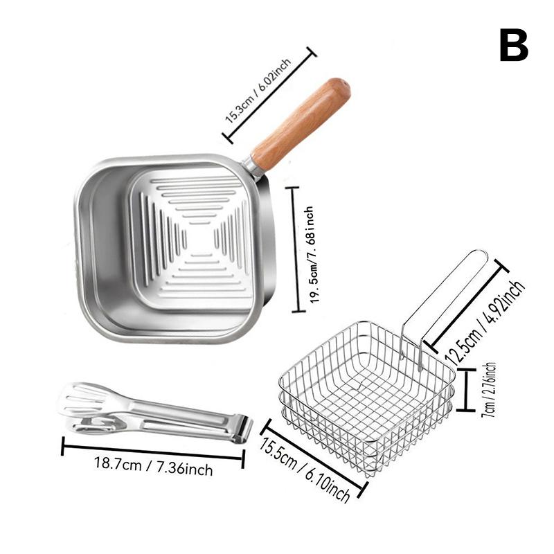 Кастрюля для фритюра из нержавеющей стали Сковорода Экономичная квадратная глубокая сковорода-фритюрница с корзиной и ручкой Универсальная фритюрница с крышкой