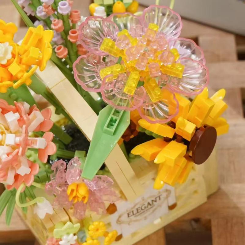 Вечная цветочная корзина, конструктор, игрушки для сборки, домашнее украшение, серия цветов из строительных блоков в качестве подарков для девочек