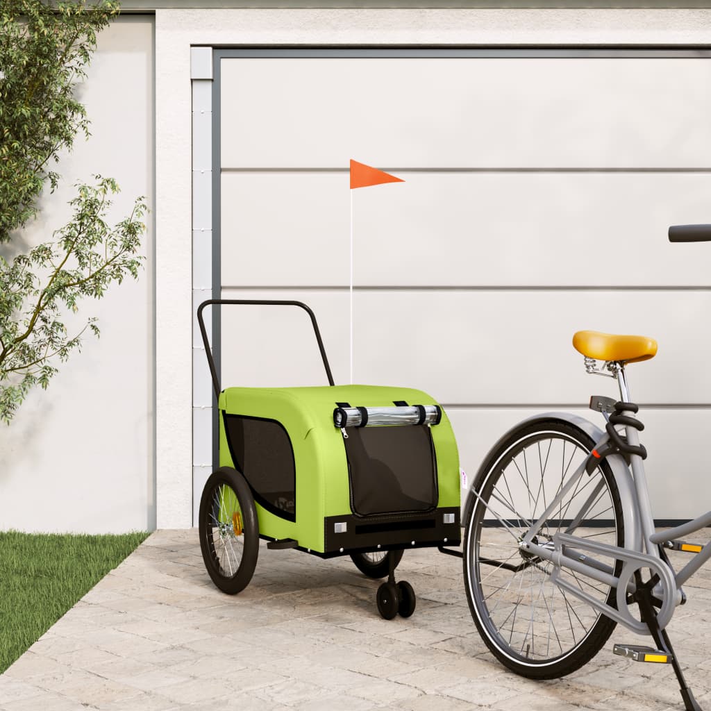 Bicycle Trailer for Dogs Green and Black Oxford Fabric & Iron