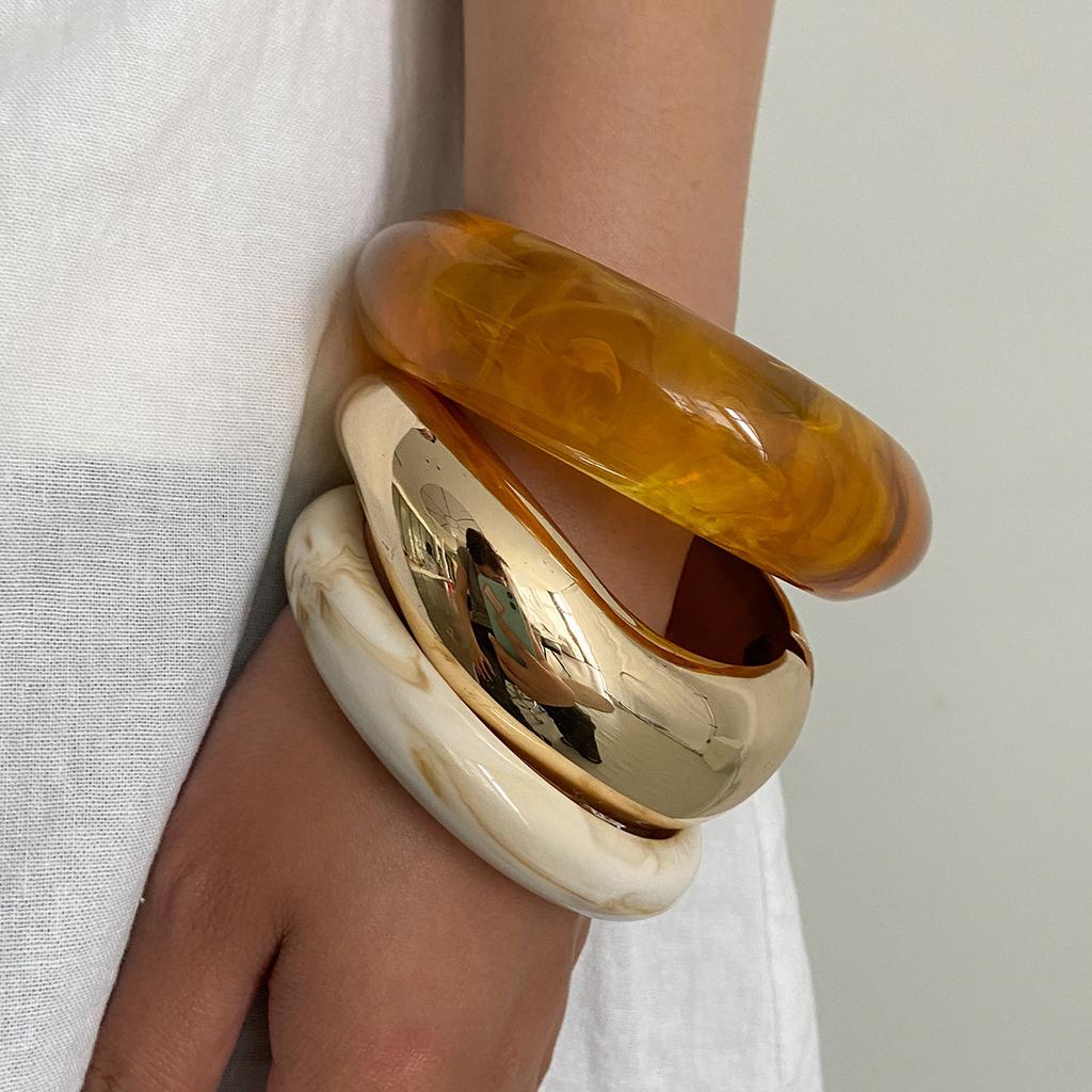 Ingemark 3 Styles Boho Resin Thick Chunky Bangles for Women New Trend Punk Stacking Up Arm Bracelets Couple Daily Party Jewelry