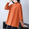 Plus Size Embroidered Semi-High Neck Brushed T-Shirt for Middle-Aged Women - Autumn/Winter Collection