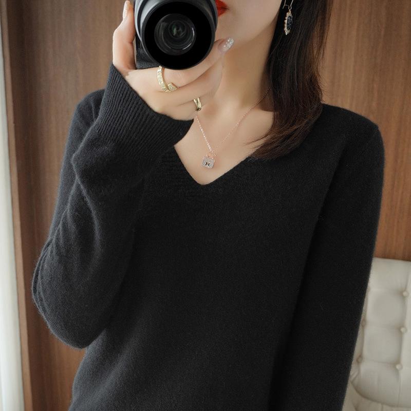 1 шт., модная кашемировая нижняя рубашка, свитер, вязаный пуловер с v-образным вырезом, свободный джемпер с длинными рукавами