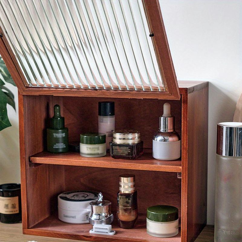1 шт. двухслойный деревянный шкаф для хранения косметики и продуктов питания с прозрачной стеклянной откидной крышкой, ретро-стойка для стола в спальне и кухне.