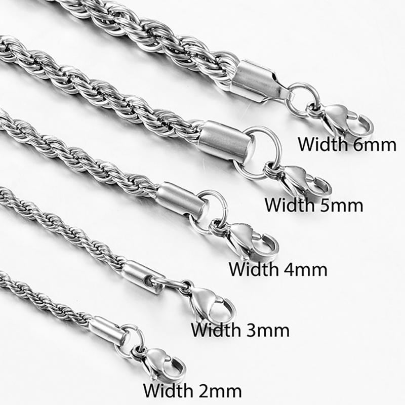 Цепочка из нержавеющей стали, серебро, 16–30 дюймов, мужское и женское ожерелье 2/3/4/5/6/8 мм