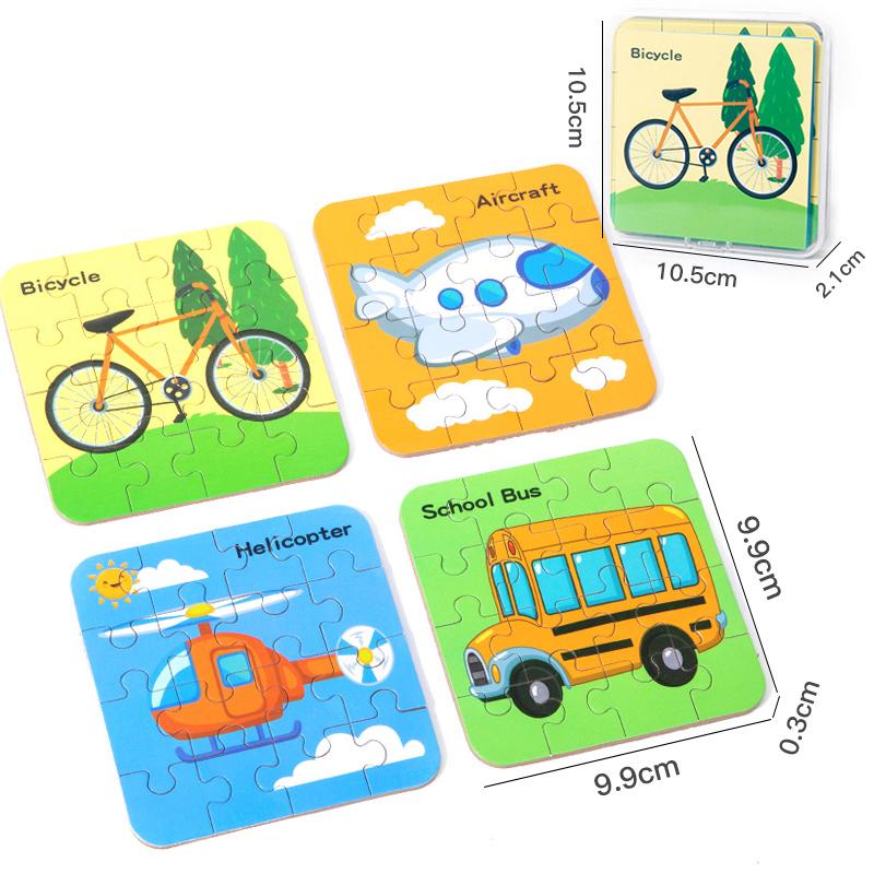 64 Pieces Wooden Puzzle Cartoon Animals Car Fruits Vegetables Pattern Jigsaw Puzzles Game Kids Educational Learning Toys