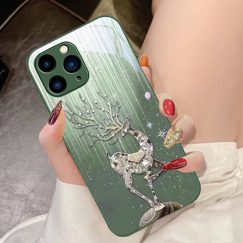 Роскошный Чехол для Телефона из Закаленного Стекла Deer Синий Розовый Для iPhone 16 Pro Max 15 Pro 14 13 12 Mini 11 XS Max XR 7 8 Plus SE 2022