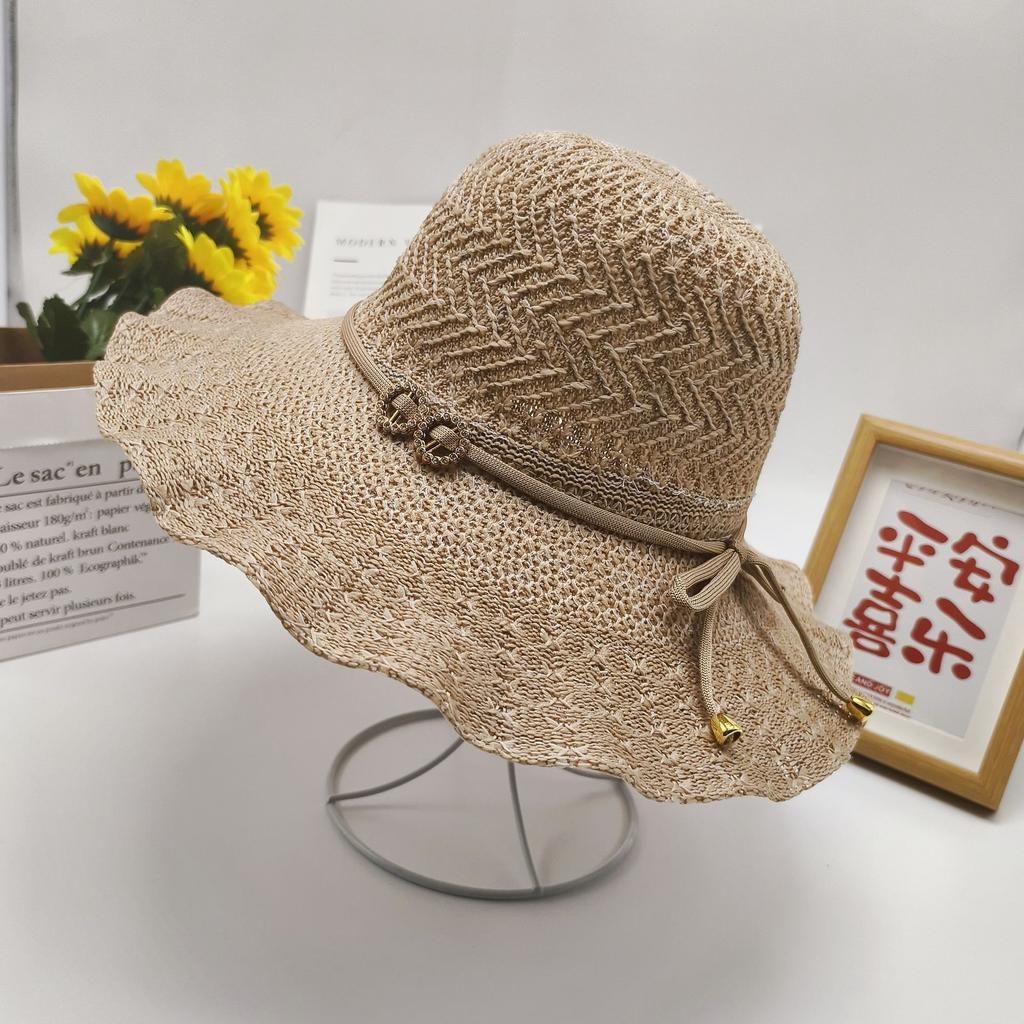 Складная шляпа-бантик для защиты от солнца, вязаная дышащая волнистая шляпа от солнца, летняя новая женская шляпа с большим карнизом