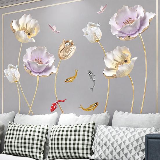 1 Set Beautiful Wide Applications Lightweight Wall Decal Lotus Flower Pattern Mural for Home