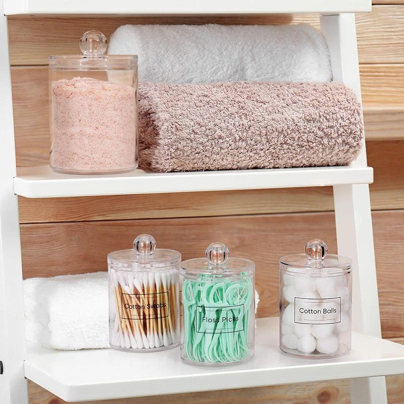 Makeup Cotton Pad Organizer Bathroom Storage Box for Cotton Swabs Cosmetics Jewelry Makeup Remover Pad Container with Bamboo Lid