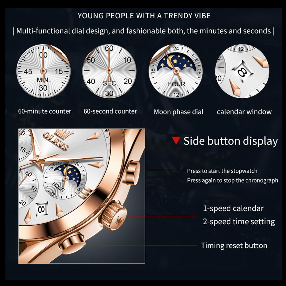 Men's Multifunctional Waterproof Luminous Quartz Timing Calendar Watch, Light Luxury Business Watch