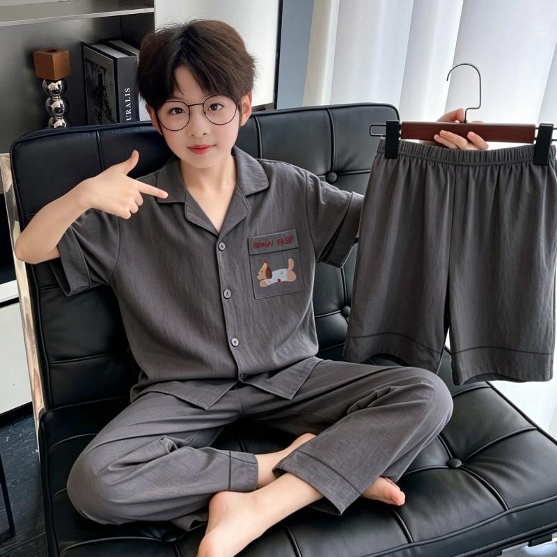 2026 Kids Cotton Pajama Set Short Sleeve Long Pants Cartoon Print Sleepwear Boys Aged 8