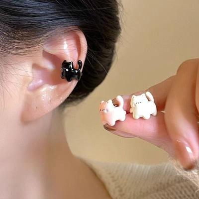 Милые Интересные Черные Кошачьи Ушки Костяные Клипсы Новые Маленькие Изысканные Серьги Студенческие Персонализированные Универсальные Серьги Модные Универсальные