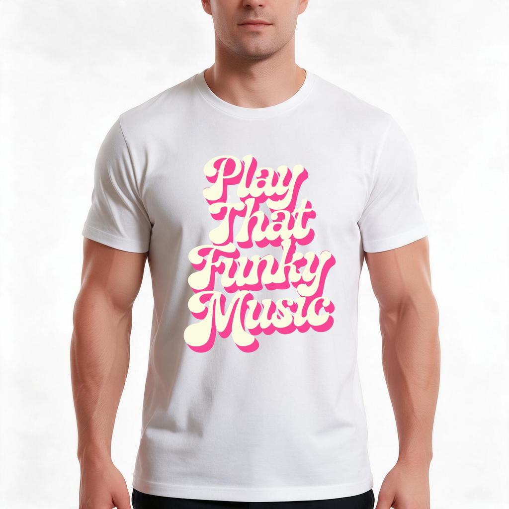 Play That Funky Music Groovy Typography Tshirt Summer Casual Cotton Tee Oversized Streetwear Tops Vintage Graphic Print