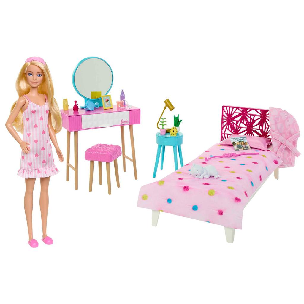 Mattel Barbie Барби Милая розовая кукла в фильме играет в возрасте лет и в спальне HPT55/Появилась «Барби»! ? [Набор для переодевания] [3 шт.]
