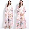 Весна Осень Женские Стоячий Воротник Принт Однобортный Длинный Макси Праздничные Пляжные Платья Для Вечеринок С Поясом