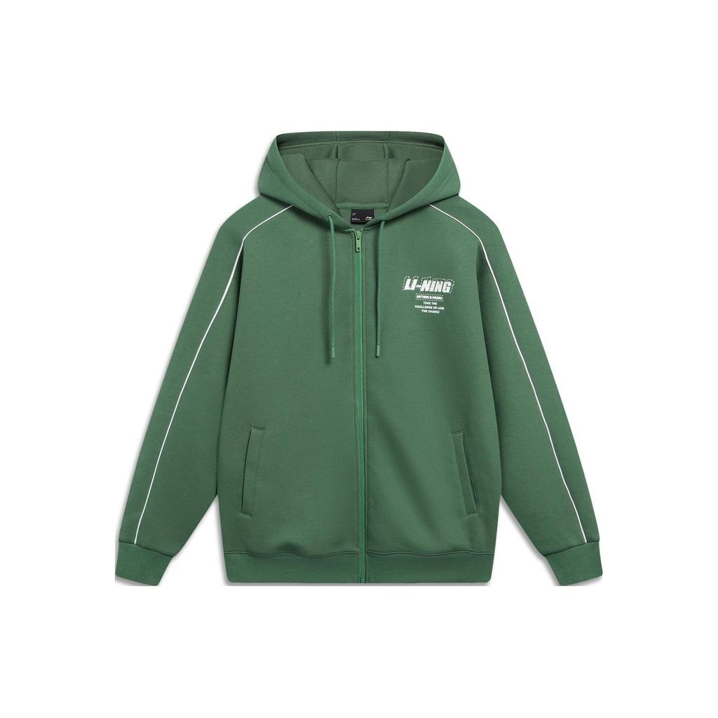Li Ning Lettered Cardigan Hooded Long Sleeve Sports Jacket Unisex Jacket Fog-Pine-Green AWDU857-2